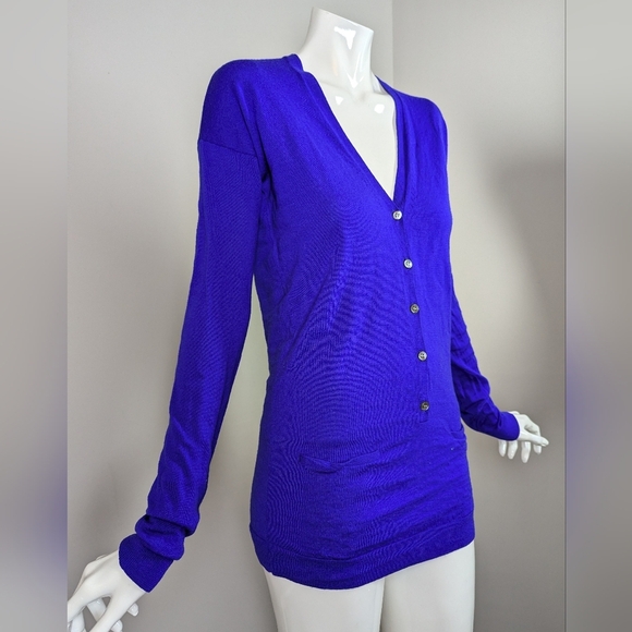Theory Royal Blue Merino Wool Cardigan Sweater Size S Soft Lightweight Long - Picture 3 of 9